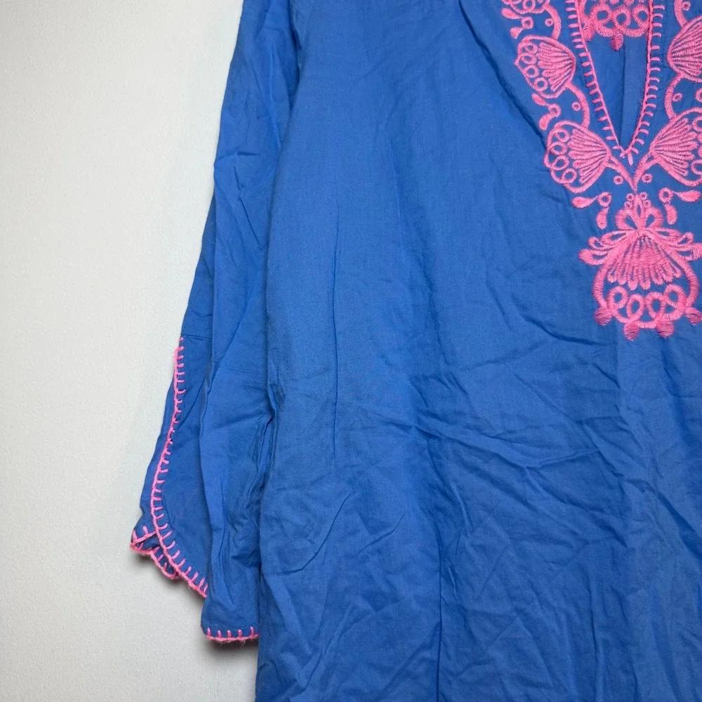 Lilly Pulitzer Piet Cover Up Tunic Sz Medium‎ Blue Pink Embroidered Beach Dress